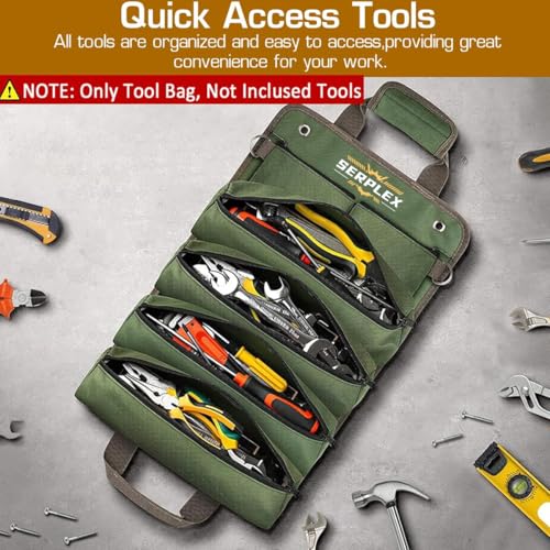 Serplex® 2PCS Tool Bag Tools Storage Bag Portable Roll Up Multi Compartment Tools Bag with Detachable Zipper Pouch, Tool Organizer Bag with Handle Tool Bag for Technicians, Mechanics(No Tools)