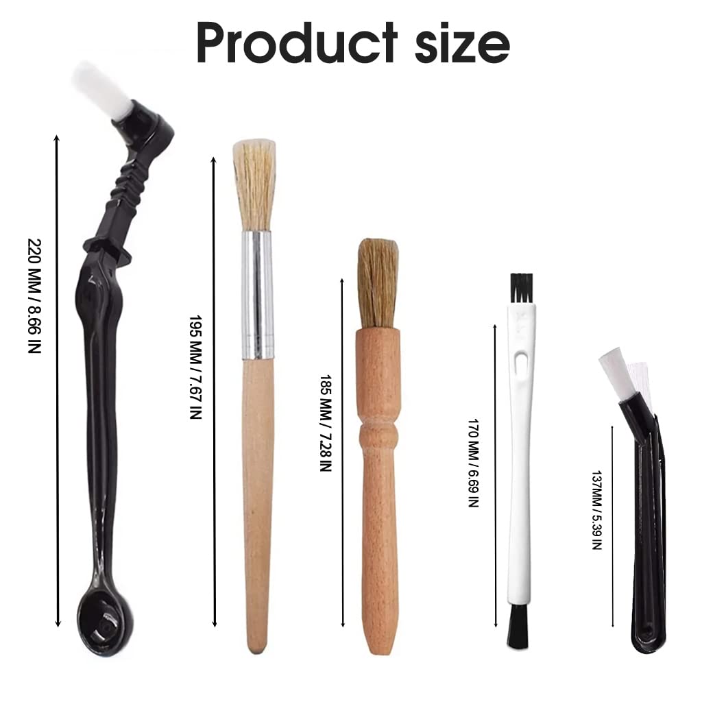 Supvox Coffee Brush Set for Espresso Machine Cleaning with 5 Nylon Brushes and Wooden Handle
