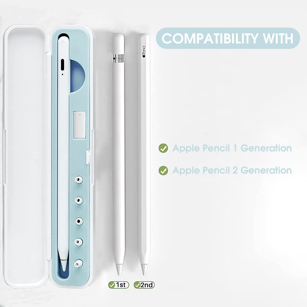 ZORBES Apple Pencil Cover Protective Case for 1st and 2nd Gen with Storage | Blue 2PCS