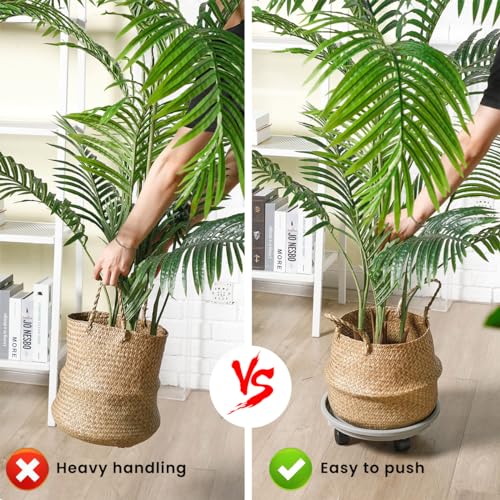 HASTHIP® 2Pcs 26cm Plant Pot Stand with Wheels,Thicken Heavy Movable Round Plant Caddy and Multipurpose Trolley for Pot,Cylinder
