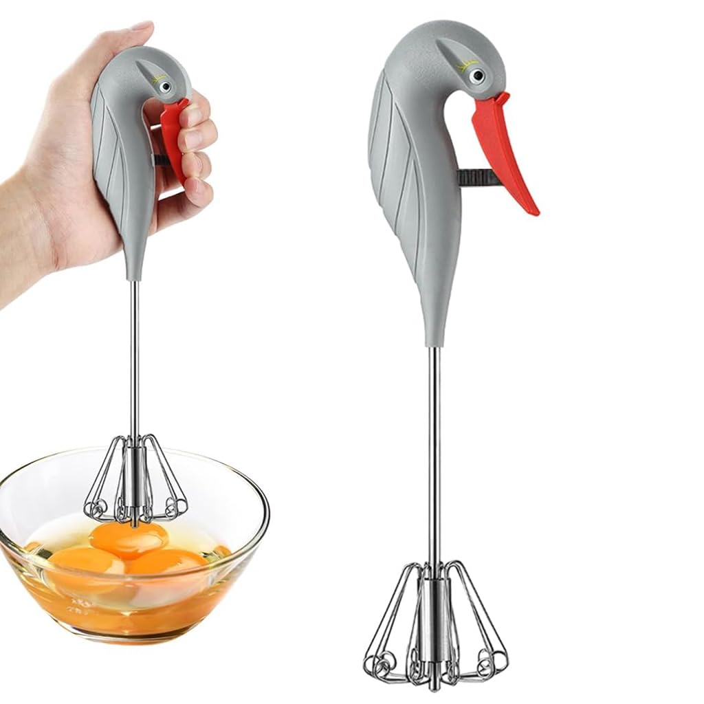 Supvox® Kitchen Egg Beater Stainless Steel Whisk Semi-Automatic Labor-saving Manual Kitchen Mixer Creative Cartoon Egg Beater with Trigger Handheld Whisk for Paste, Egg