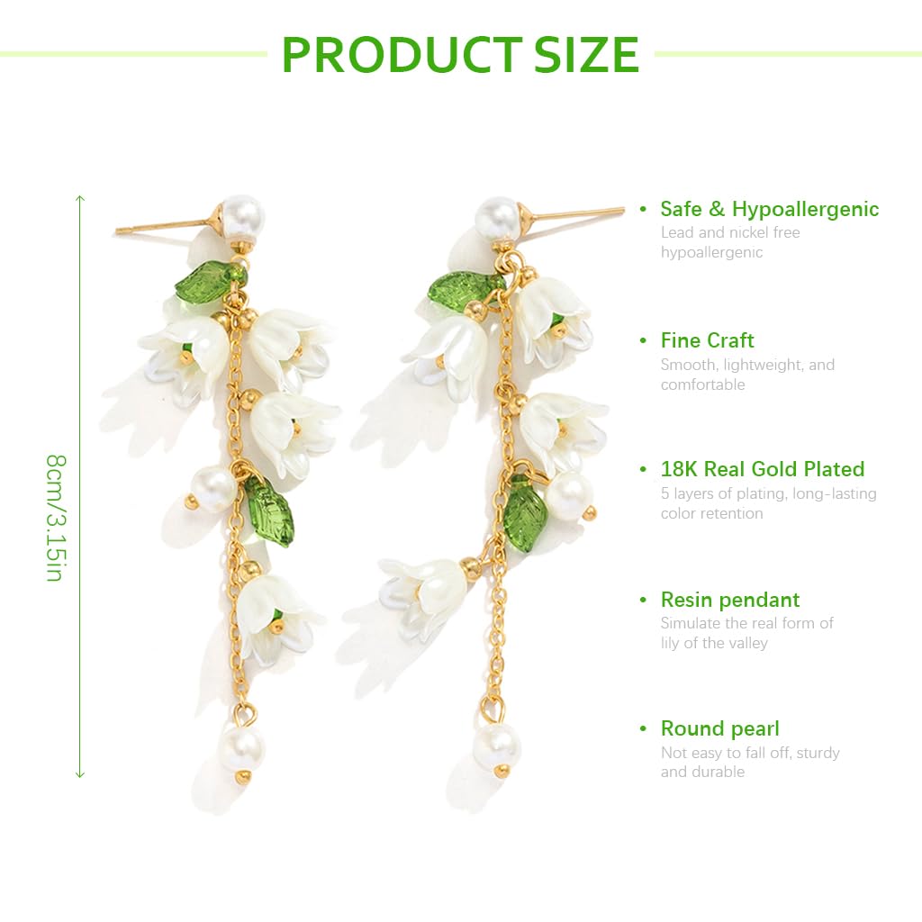 SANNIDHI Earrings for Women featuring White Lily of the Valley Floral Dangle Design | Hypoallergenic Jewelry Gift