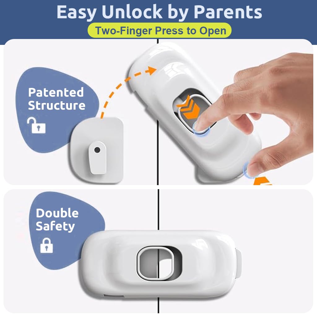 SNOWIE SOFT Fridge Locks for Child Safety with Dual Press Unlock | 6Pcs White Adhesive