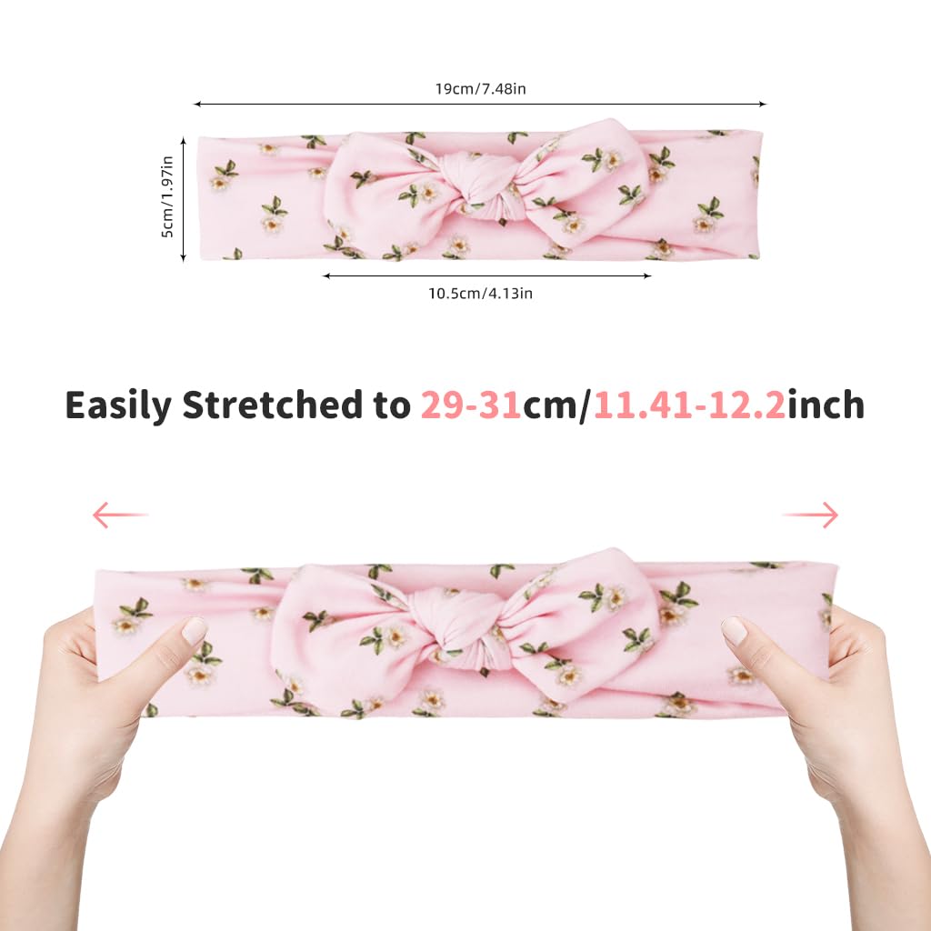 SNOWIE SOFT® 3Pcs Headband for Baby Girl Stretchy Wide Floral Bow Hair Bands for Baby Girls Bow Headband Gift Set Baby Hair Band Shower Gift for Baby Hair Accessories for Baby Girl