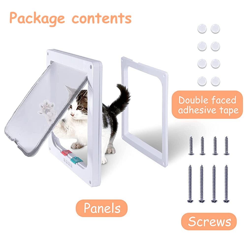 Qpets Cat Door for Small Pets with 4 Way Locking Flap 25×23.5×5.5cm | 3 Pcs Set