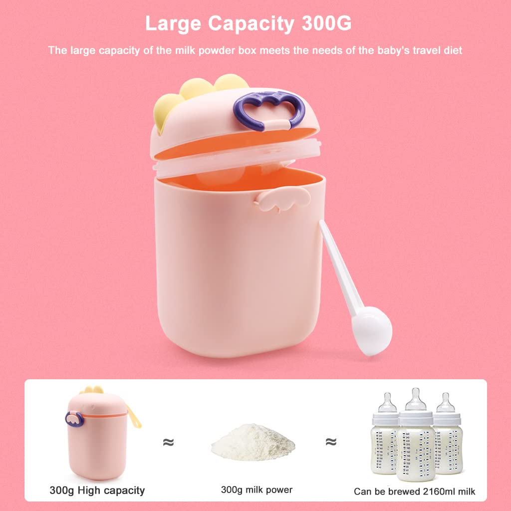 SNOWIE SOFT® 300 Grams Baby Formula Dispenser Portable Milk Powder Container with Carrying Handle Scoop Foodgrade PP Double Layer Anti-Leak Design for Outdoor Travel Home Pink 2PCS