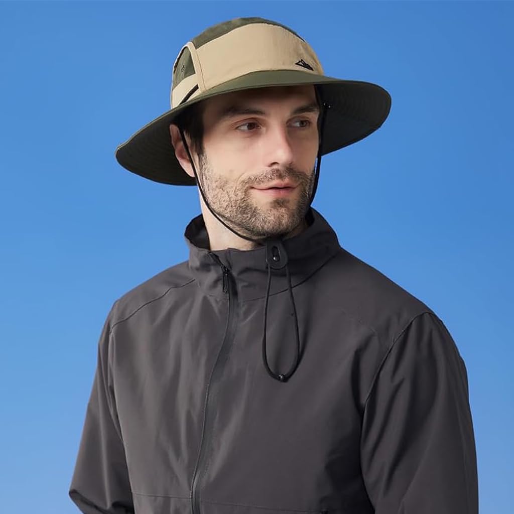 GUSTAVE Sun Hat for Hiking and Gardening with 11 in Neck Flap and Mesh Face Cover | Breathable Cotton UV Protection