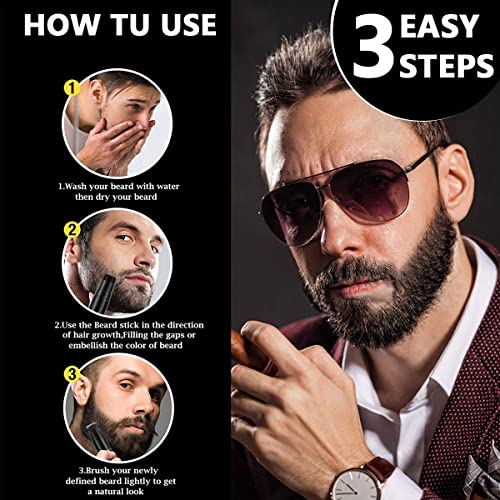 MAYCREATE® Beard Pencil Filler for Men Dual Tip 2 in 1 Beard Pencil with Brush for Beard Styling, Sweat Proof Beard Pencil Filler Mustache Kit for Men Beard, Mustache, Eyebrows (black)