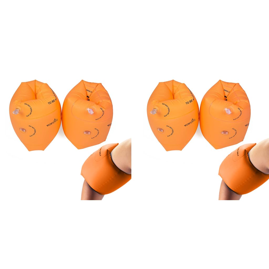 Proberos Inflatable PVC Float Arm Sleeves for Swimming with Dual Air Bag Design 2PCS Orange