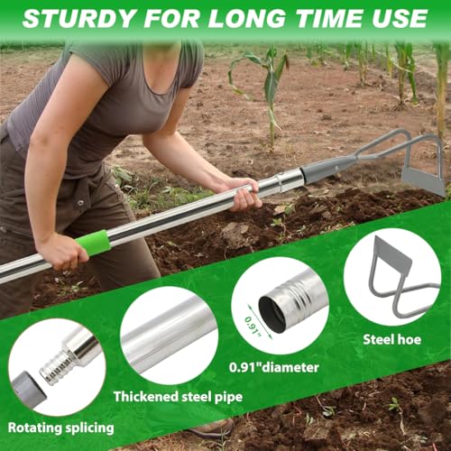 HASTHIP® Gardening Grass Puller Tool Garden Hoe 1.6M Manual Weed Remover with Long Handle Agriculture Weed Puller for Lawn Removing Loosening Soil 2 PCS