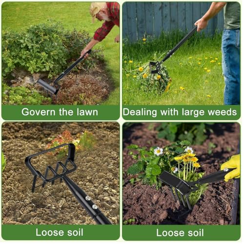 HASTHIP Gardening Weeder and Hoe Tool 19.6 inches Long Handle Weeder Tool 4-Claw Manual Weeder Manganese Steel Multipurpose Weeder Gardening Weeder Hoe Tool