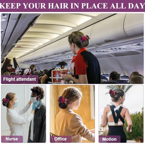 MAYCREATE® Hair Bun Net for Women Floral Barrette Snood Rose Bowknot with Clip Elegant Holder Headpiece Accessories 3 PCS