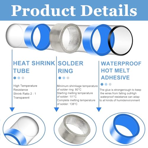 Serplex® 160PCS Heat Shrink Solder Wire Connectors Kit Solder Seal Terminal 5 Sizes Waterproof Electrical Insulation Terminal for Repairs Connections