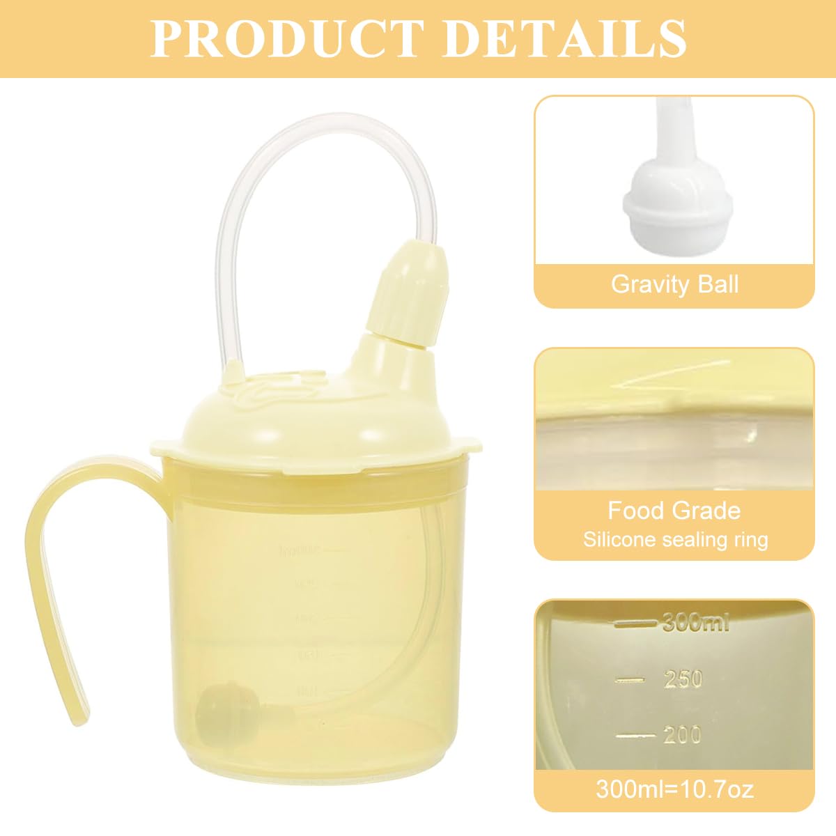 HANNEA Liquid Food Feeding Cup for Elderly with 300ml Capacity and Long Flexible Straw | Spill Proof Easy Grip Handle