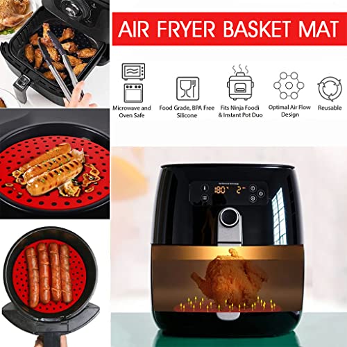 HASTHIP® Reusable Silicone Air Fryer Liners, 8 Inch Non-Stick Easy Clean Air Fryer Accessories, Round Air Fryer Oven Pads Foodgrade Silicone Heat Resistant (1 Red + 1 Black)