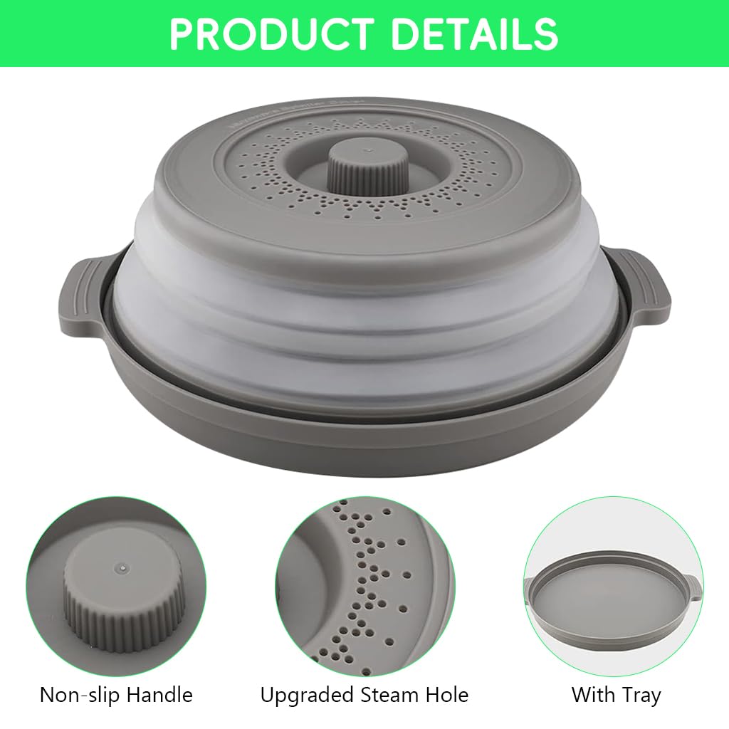 HASTHIP Microwave Plate Cover for Heating with 10.6 in Collapsible Lid and Steam Vent | Grey