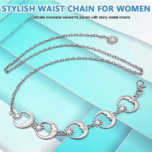 Venzina® Gold & Silver Waist Chain Combo for Women, Moon Sun Star Metal Hip Belt, 3 Layer Fashion Accessory for Saree, Dress, Jeans, Bodycon, Blazer, Suit, Party & Ethnic Wear