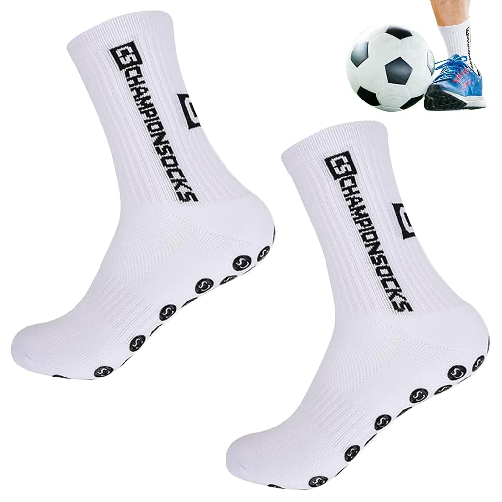 Proberos® Anti-Slip Football Sock, Grip Socks Soccer Non Slip Socks, Anti-Slip Football Grip Stockings with Rubber Pad Grip Technology, Black