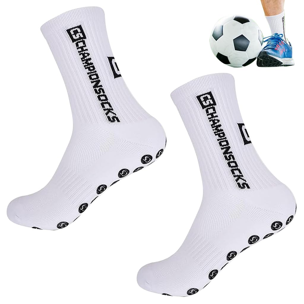 PROBEROS Football Socks for Men with Silicone Grip Dots and Thick Cushion White | Anti Slip Athletic Performance