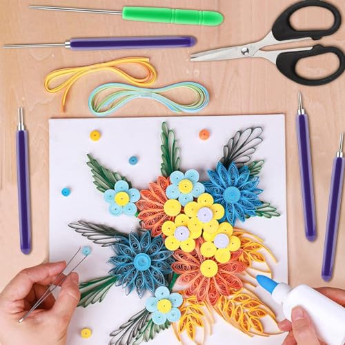 HASTHIP® Quilling Tools Slotted Kit, 24PCS Assorted Sized Rolling Curling Needle Pen Paper Cardmaking Project Set for Quilting Flowers