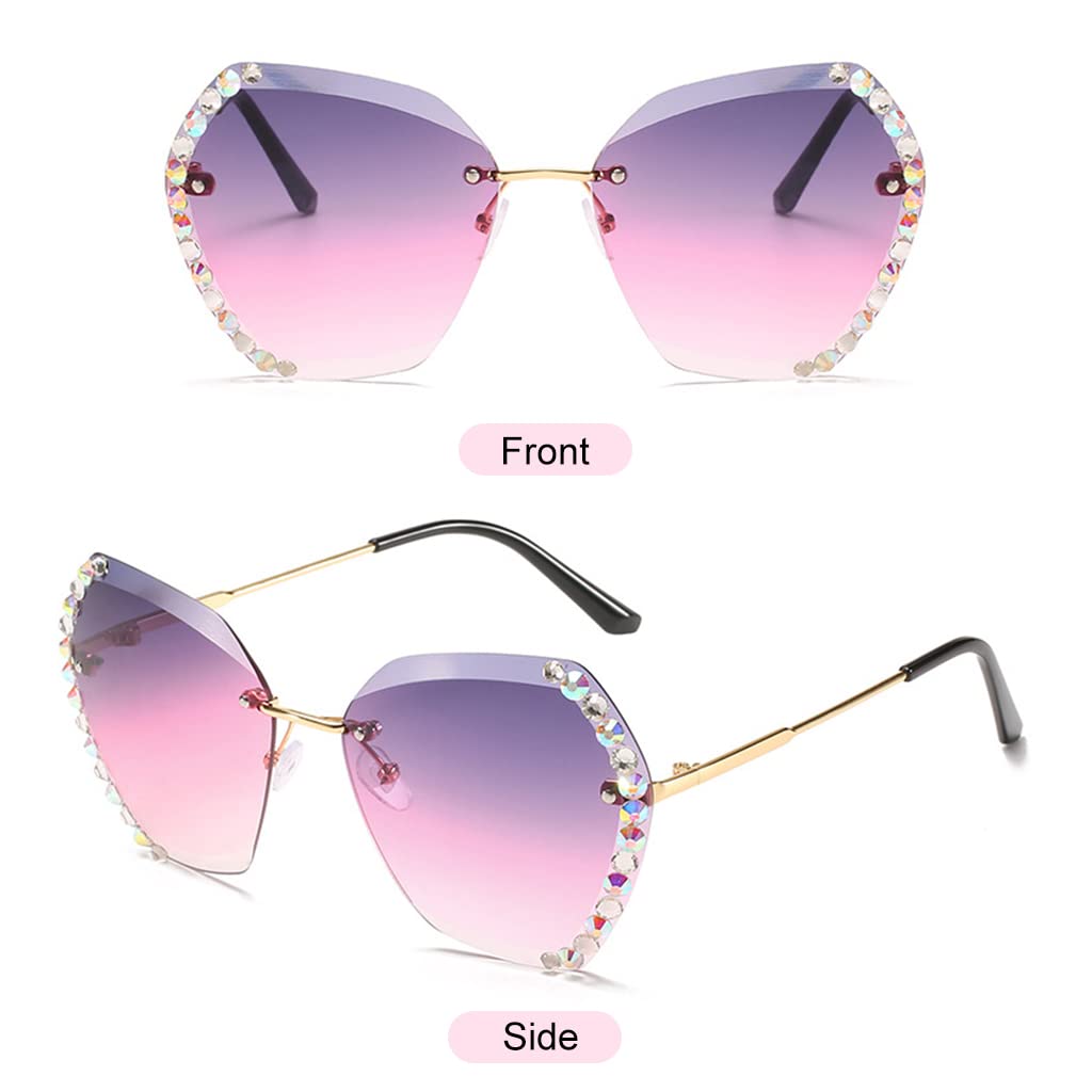 PALAY Sunglasses for Women Stylish with Storage Case Cleaning Wipe Unique Cool Frameless Dragonfly Wing Shaped Sunglasses (Yellow and Pink)