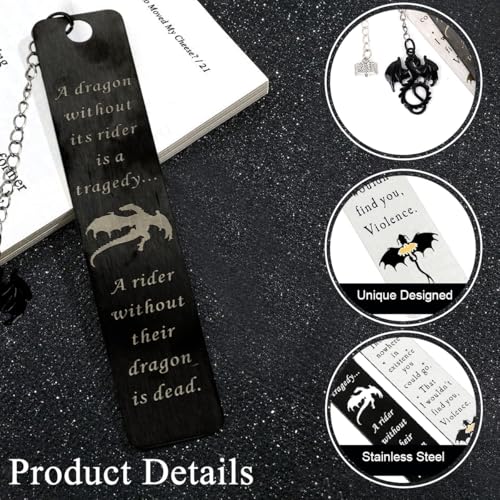 Climberty® Fourth Wing Bookmark with Gift Box, Flying Dragon Metal Bookmark with Tassel Stainless Steel Bookmarks Gifts for Women Men Couple Book Accessories Gift for Teachers by Students