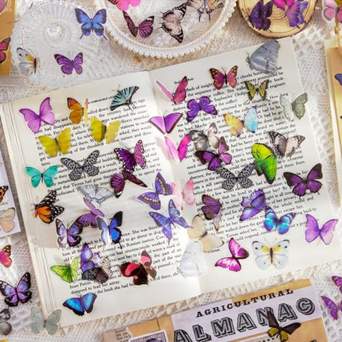 HASTHIP® 240Pcs Butterfly Stickers - 6 Styles Butterfly Nature Aesthetic Stickers, Butterfly Nature Aesthetic Journaling Scrapbook Stickers for Card Making Bullet Junk Journal Planner Craft Supplies