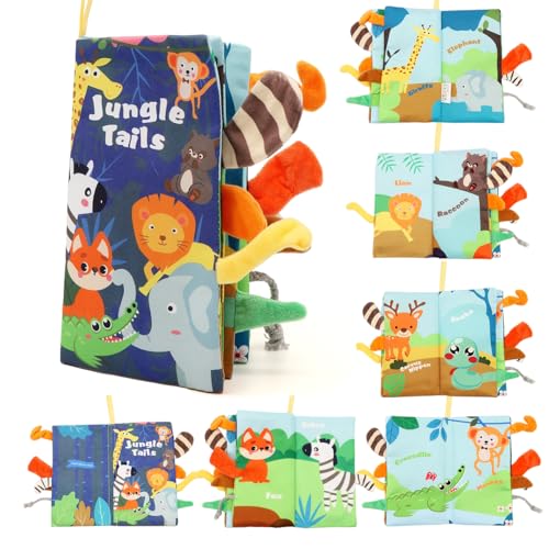 SNOWIE SOFT® Baby Cloth Book 3D Cartoon Dino Word Themed Cloth Book Crinkle Cloth Book Squeaky Sensory Book Toy with Loop Early Learning Colorful Cloth Book for 3-18 Months