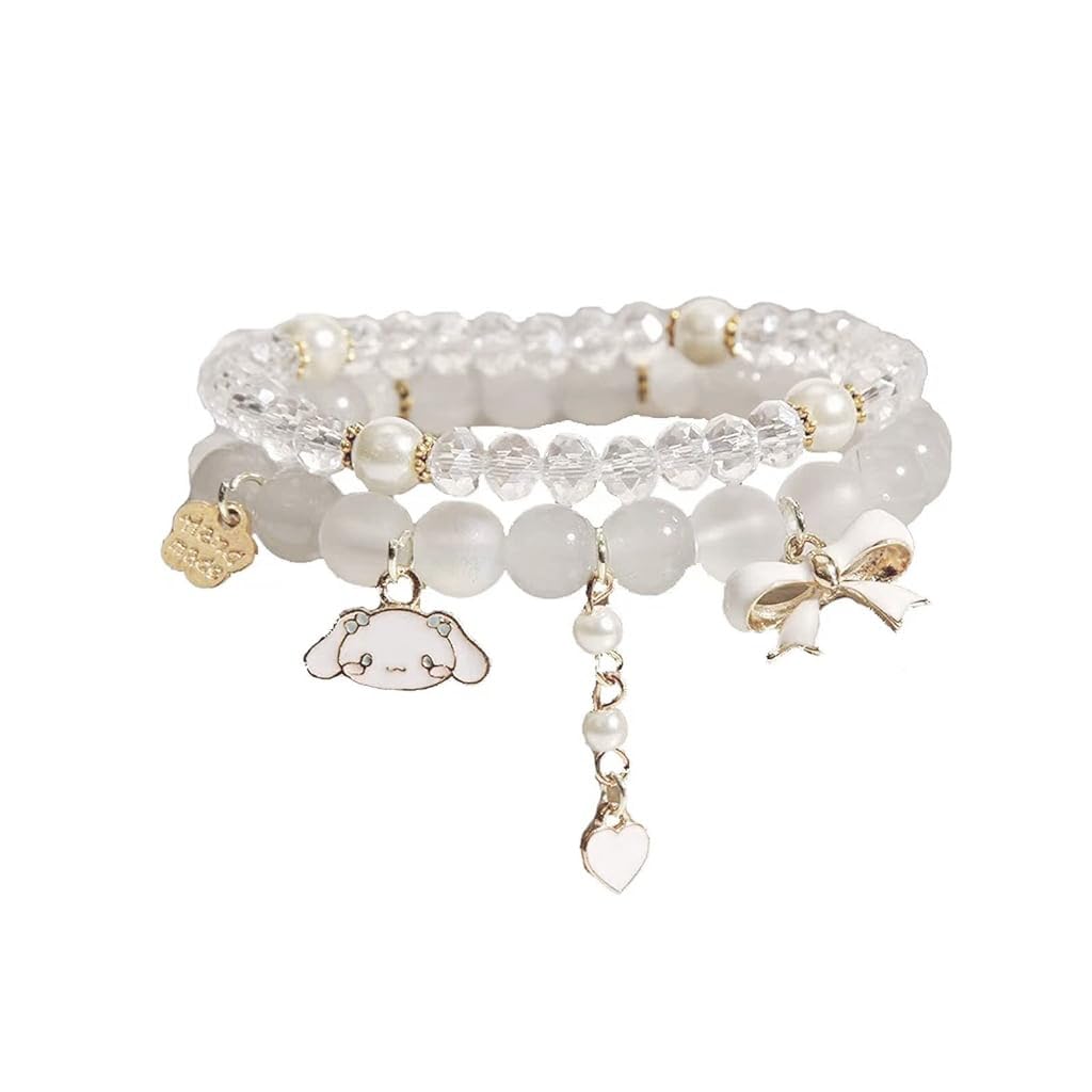 SANNIDHI Girls Beading Bracelet Cinnamoroll Charm Bead Bracelet, Double Layered Bead Bracelet for Girls and Women Jewelry Gift for Girls Elastic Beading Bracelet for Girls Friendship Bracelet
