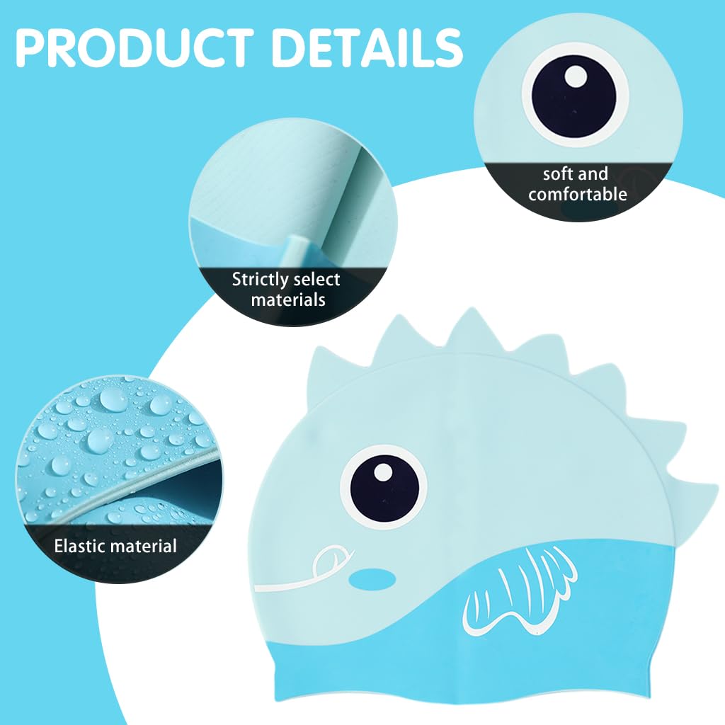 Proberos Kids Swimming Cap for Boys and Girls featuring 3D Dinosaur Design and 18cm Fit