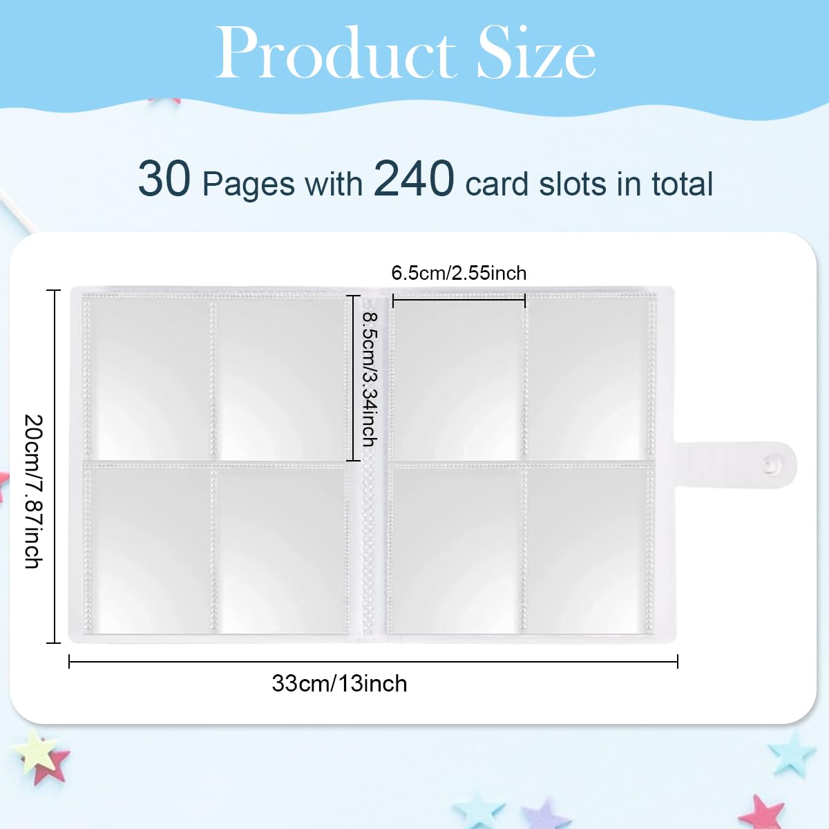 PATPAT Trading Card Holder for 240 Cards with Double Sided Transparent Sleeves | Snap Button PP Binder