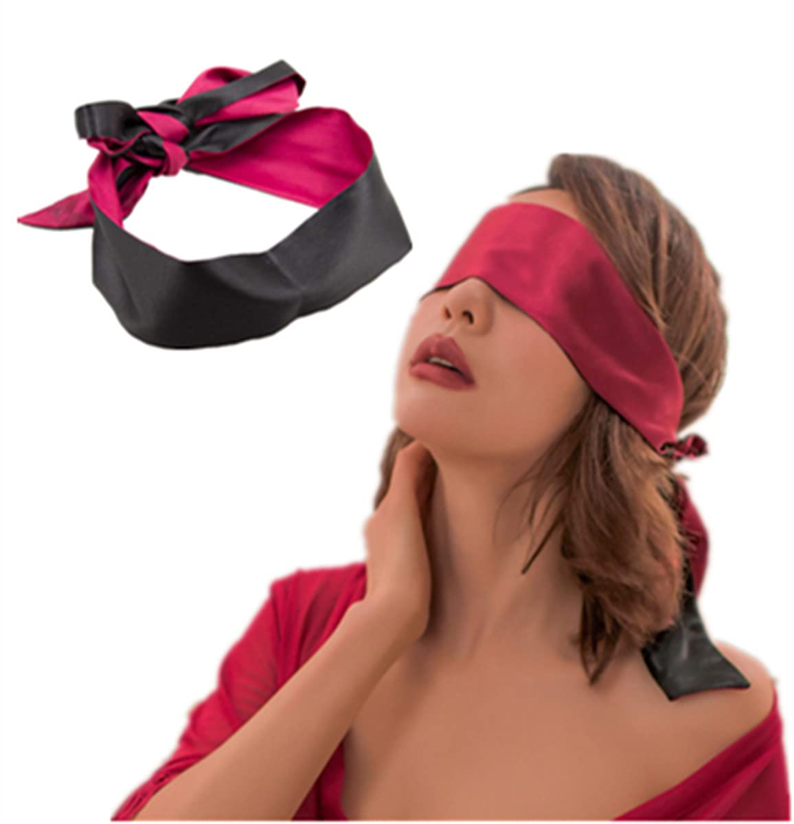 ZIBUYU® Ribbon for Eye Cover Party Dressing Up Game Night Eye Cover Ribbon No Wrinkle Blindfold Satin Eye Covers for Couple (59 inch) - Red