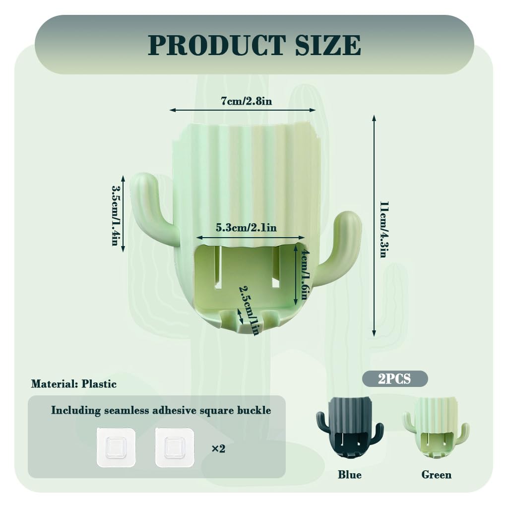 HASTHIP Toothbrush Holder for Bathroom Wall with Dual Slots and Self-Adhesive Mount | Green and Blue 2Pcs Set