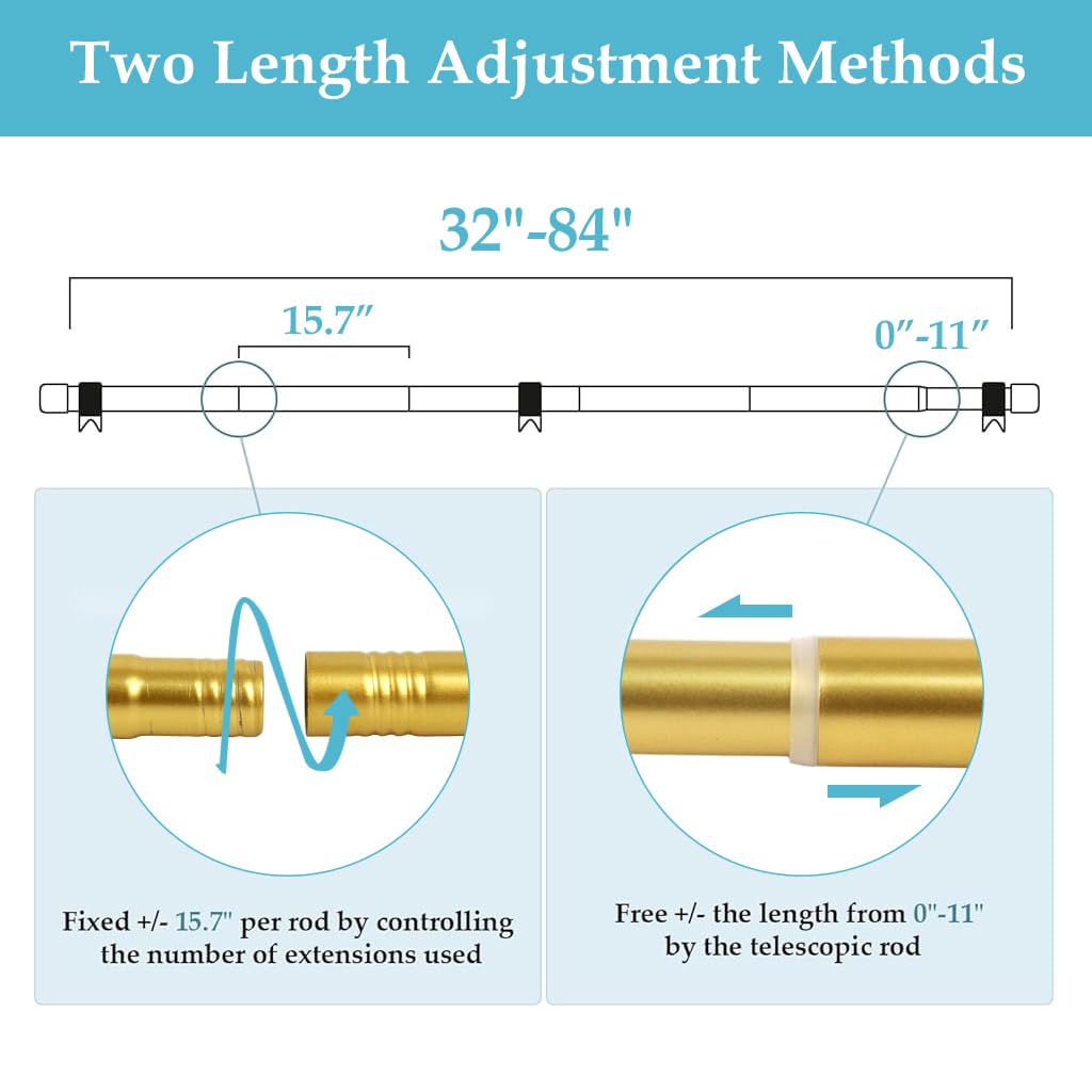 HASTHIP Curtain Rod for Windows 32–84 Inch with Splice Nut Connection | Golden 2PCS Set