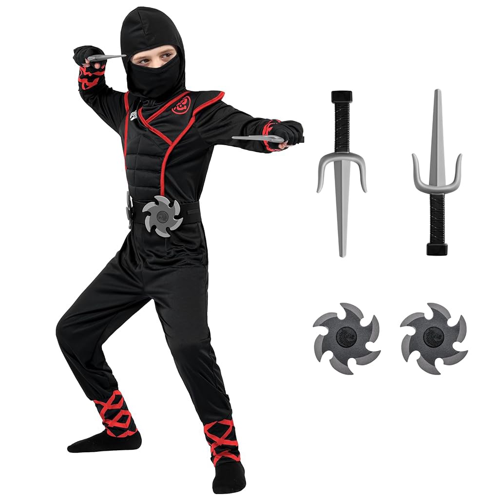 PATPAT Kids Cosplay Costume Set for Halloween with Props and Black Jumpsuit 130cm