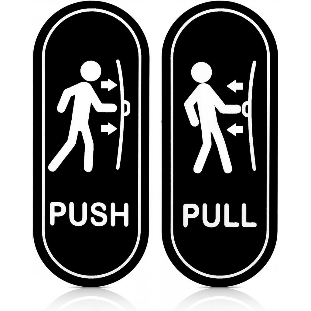 OFIFO Push Pull Signs for Glass Doors featuring Vertical Self-Adhesive Vinyl Stickers | Black White Design