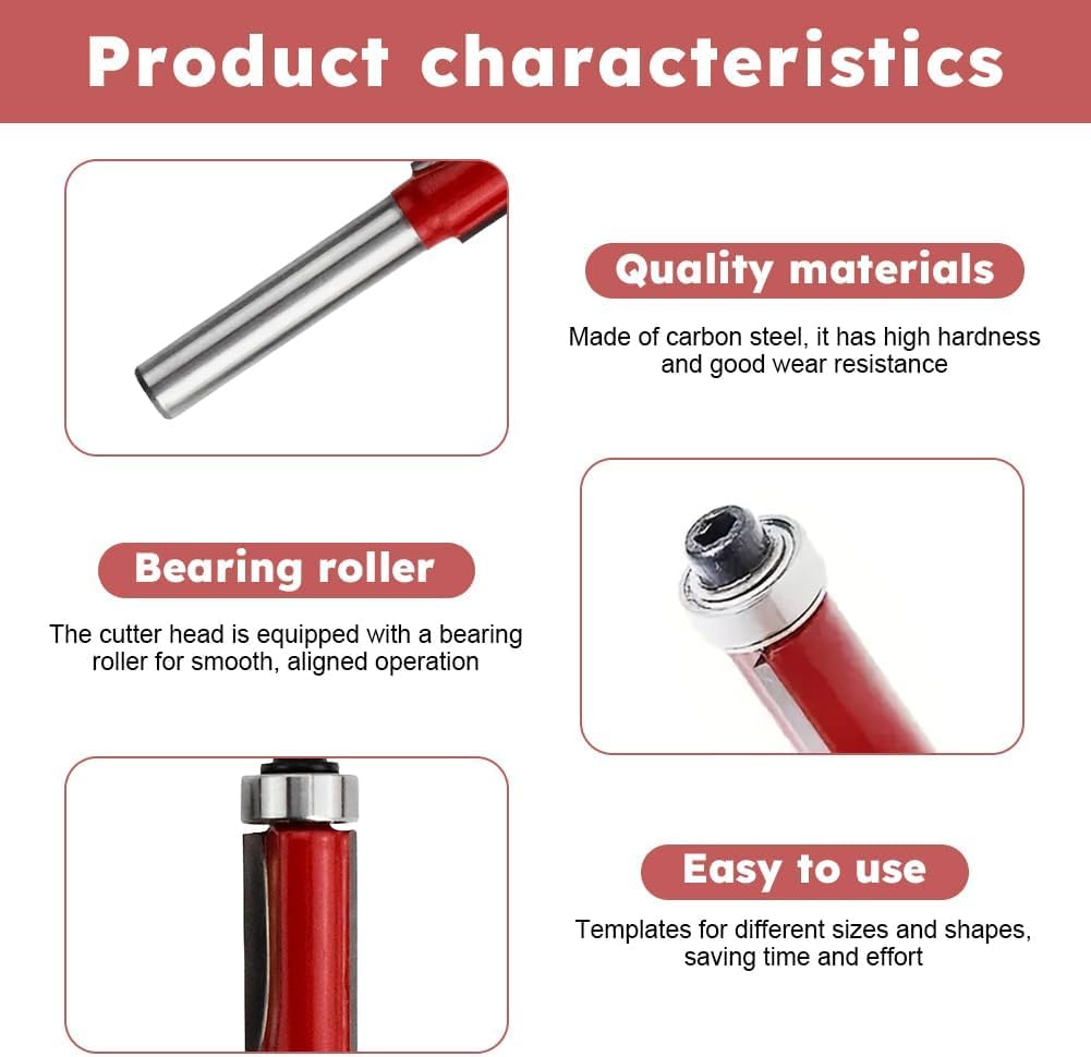 Serplex Flush Trim Router Bit Set for Woodworking with 1/4 inch Shank Top Bearing | Hard Alloy Cutters