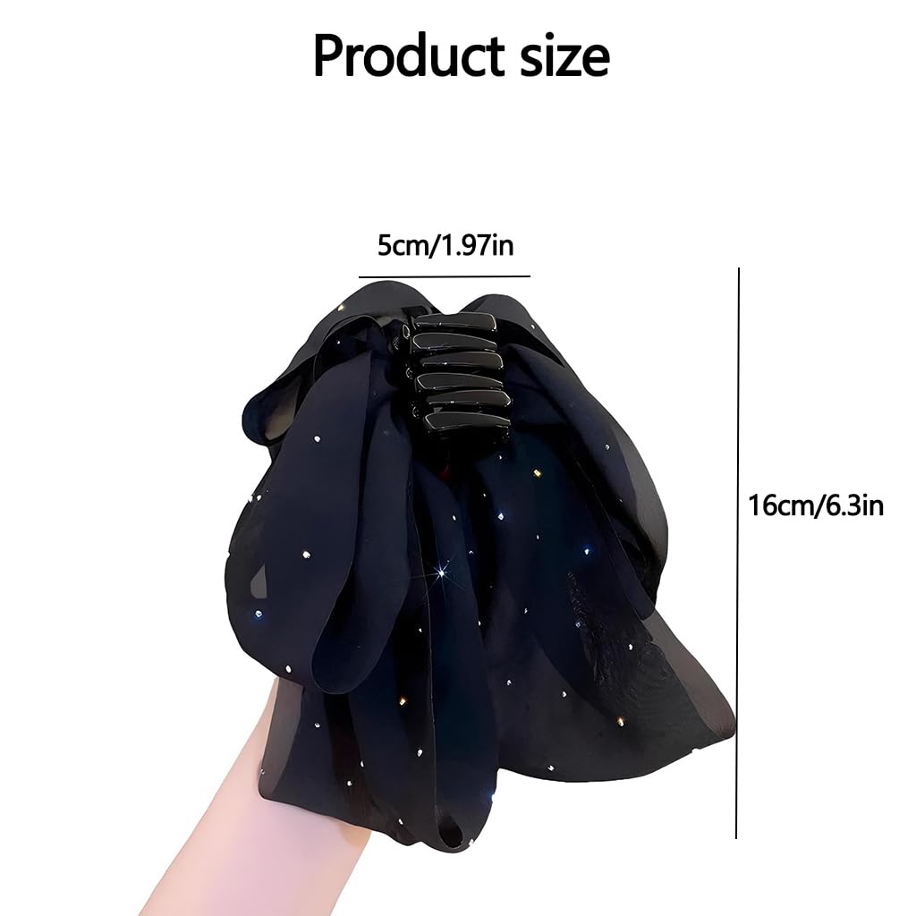 ZIBUYU Hair Clip for Women featuring Anti Slip Grip and Chiffon Bow in Elegant Black | Daily to Wedding Wear