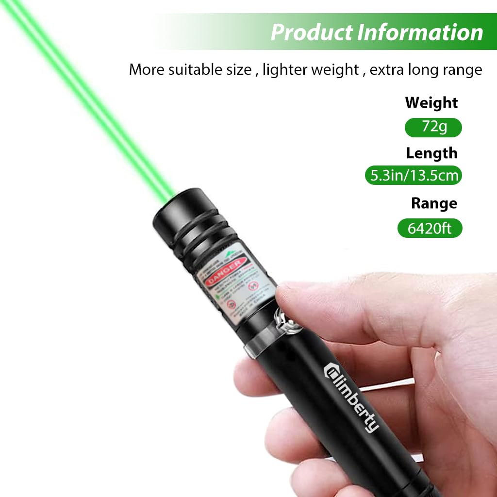 CLIMBERTY Laser Pointer for Presentations and Stargazing with USB Rechargeable Design and 1500m Beam | Green Aluminum Alloy Body