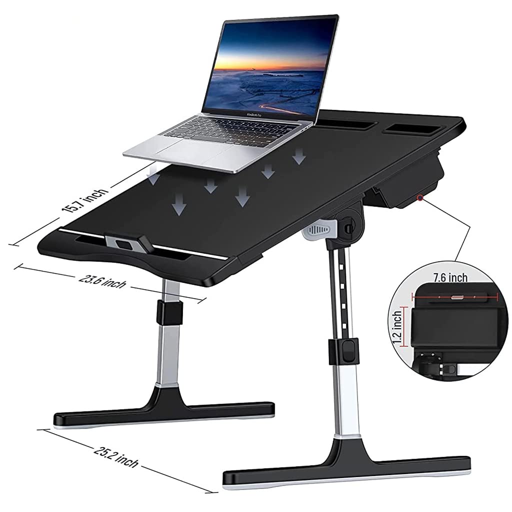 Verilux Laptop Table for Bed and Sofa with Adjustable Height 9.4–12.6 in | Foldable Legs and Storage Drawer