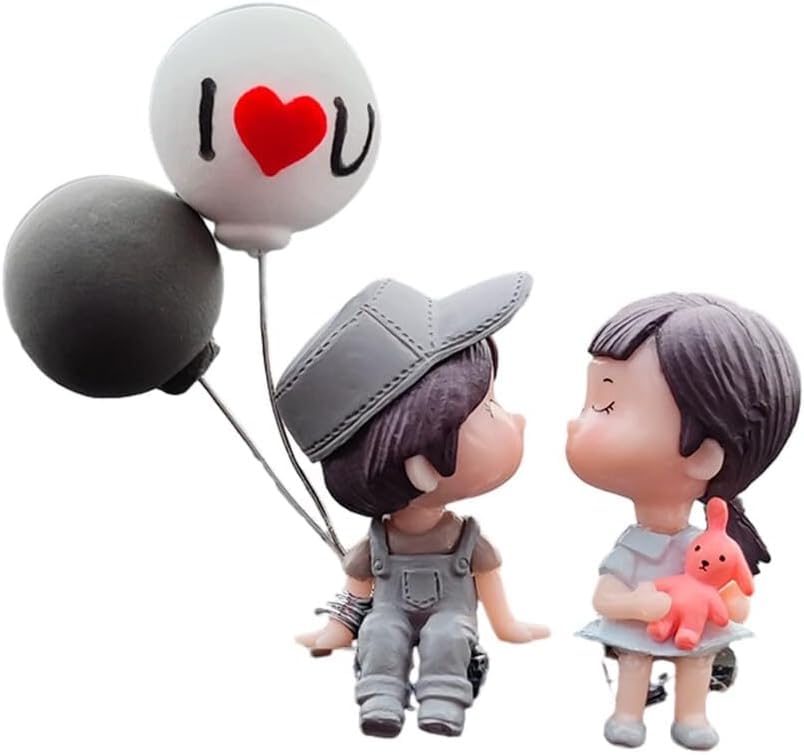 ZIBUYU® Car Ornament Couple Decor for Dashboard & Rear View Mirror, Cute Resin Lovers Figurine, Stylish Grey 9x5x3cm, Adhesive Base, Interior Gift for Car, Home, Bedroom, Office, Anniversary