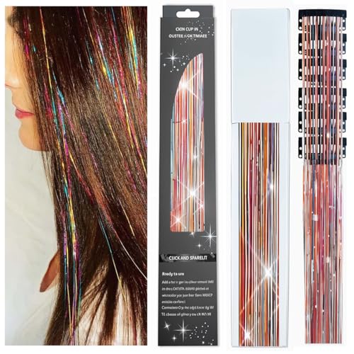 ZIBUYU® 6pcs Hair Tinsel Extensions Glittering Tinsel Hair Extensions 23.6'' Clip-on Rainbow Hair Tinsel Extensions for Styling Girls Fairy Hair Tinsel Kit for Party, Festival, Music Festival