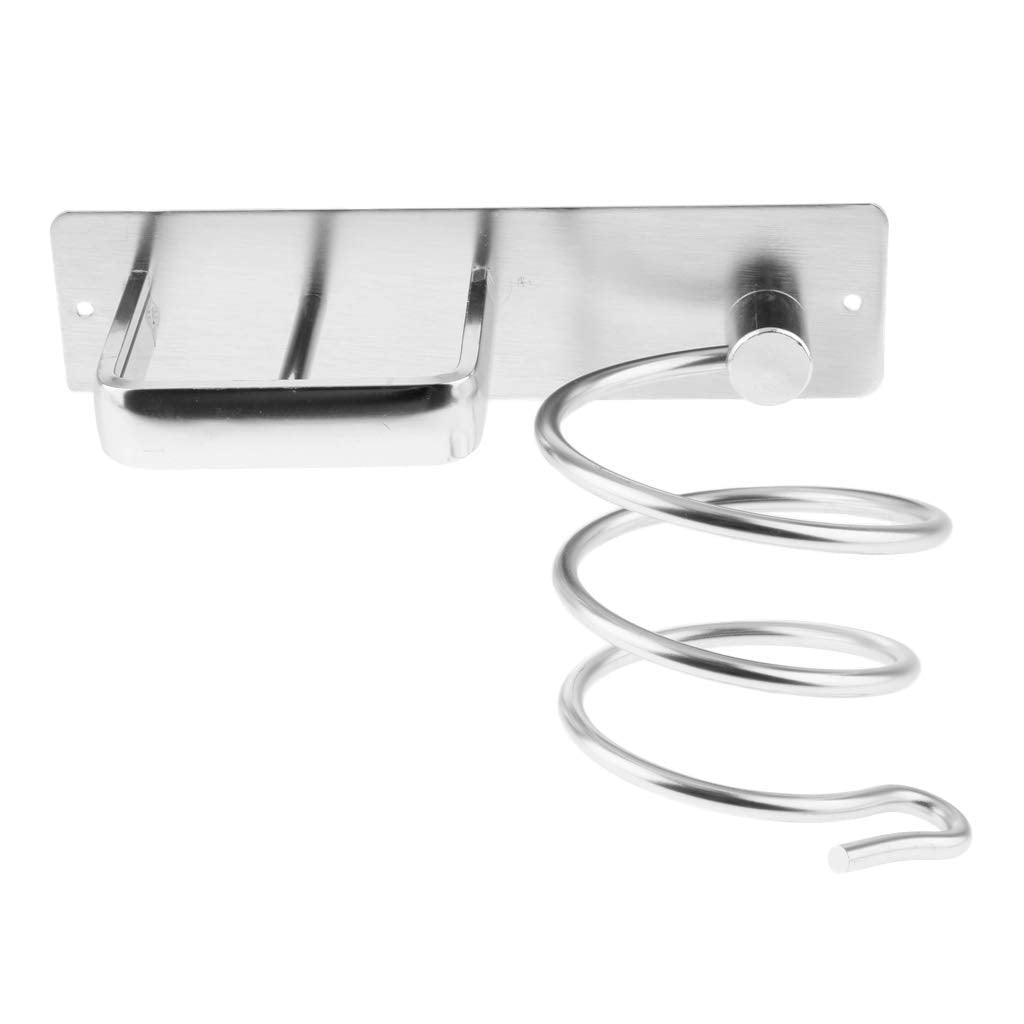 HASTHIP Hair Dryer Holder for Wall Mounting with Dual Hole Rack | Space Aluminum 19.5x15 cm