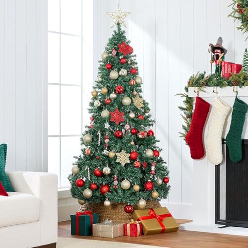 PATPAT® Christmas Tree 1.8m High x 1m Dia, Winter Classic Evergreen Trees PVC Realistic Christmas Trees with Metal Stand, DIY Assembly Xmas Tree for Indoor Outdoor