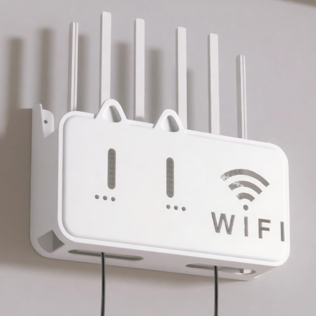Supvox Wall Router Holder for Home Use with Self Adhesive Mount and Cable Organizer Box