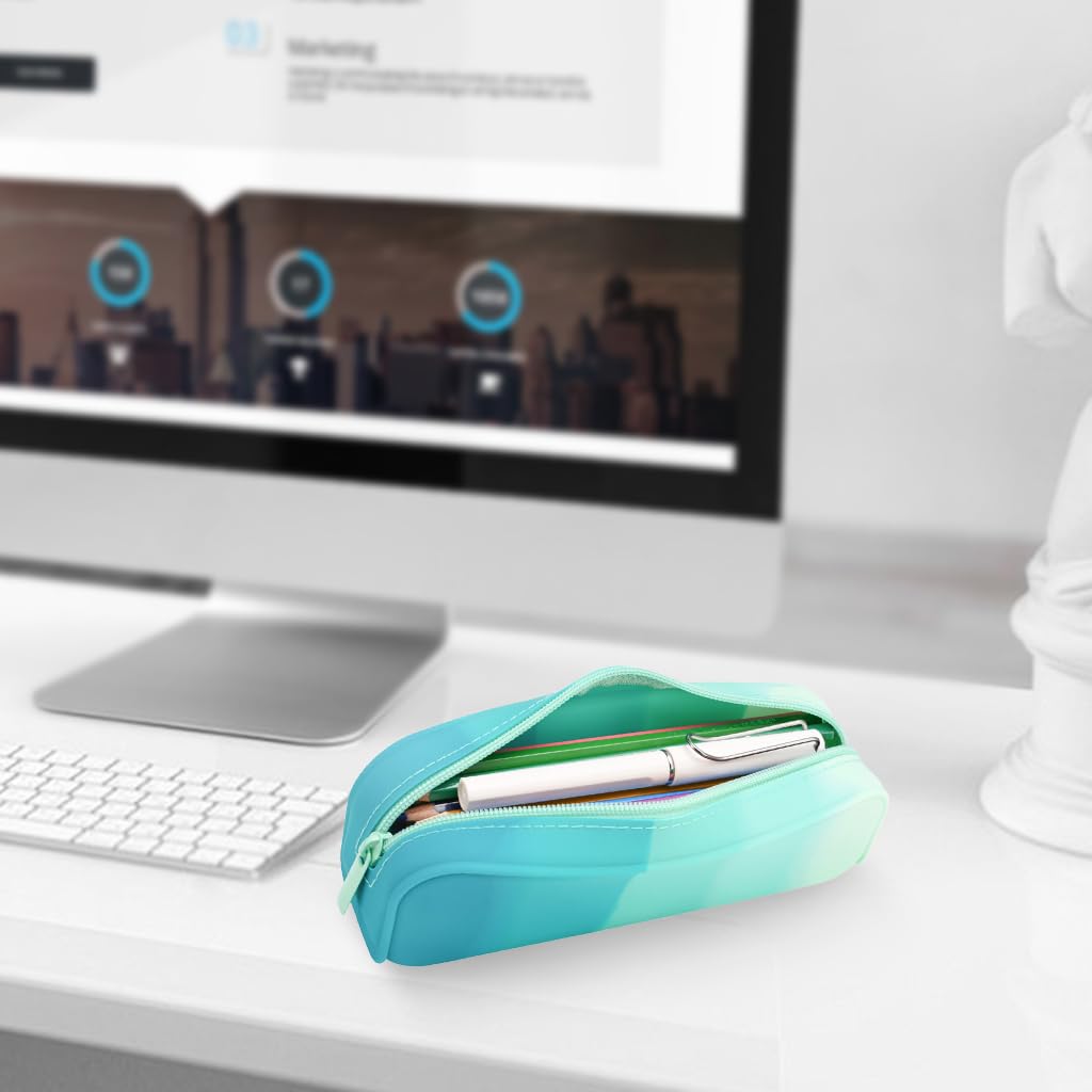SNOWIE SOFT Pencil Pouch for School with Secure Zipper and 7.9x1.96x2.36 in Size | Gradient Green Silicone Case for Girls