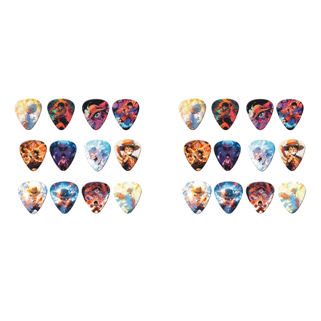 ZIBUYU Guitar Picks 24PCS with 1mm 0.71mm 0.46mm Thickness featuring PVC Grip | Anime One Piece Design