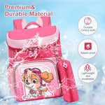 PALAY® School Backpack Paw Patrol Schoolgirls Backpack with Pencil Pouch Travel Backpack Pink Sky Cartoon Print Book Bag Gift for Girls School Gift for Kids 5-8 Years Old