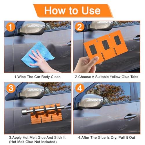 STHIRA® Car Dent Puller Accessories Hot Glue Gun Kit, Includes 14Pcs Dent Repair Pads with Pull Handle, 10 Hot Glue Sticks, 1 Metal Extension Rod - Versatile Craft Hot Glue Gun Kit