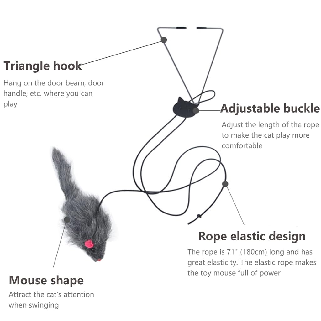 Qpets® Cat Teaser Combo – Hanging Cat Feather with Plush Mice Pendant & Suction Cup Teaser Wand, Interactive Elastic Rope Cat for Indoor Kittens, Persian Cats